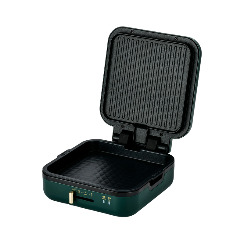 BJX-S017 24x24 cm-es grillserpenyő grillel (hőmérsékletszabályozás + faszemcsés fogantyú)